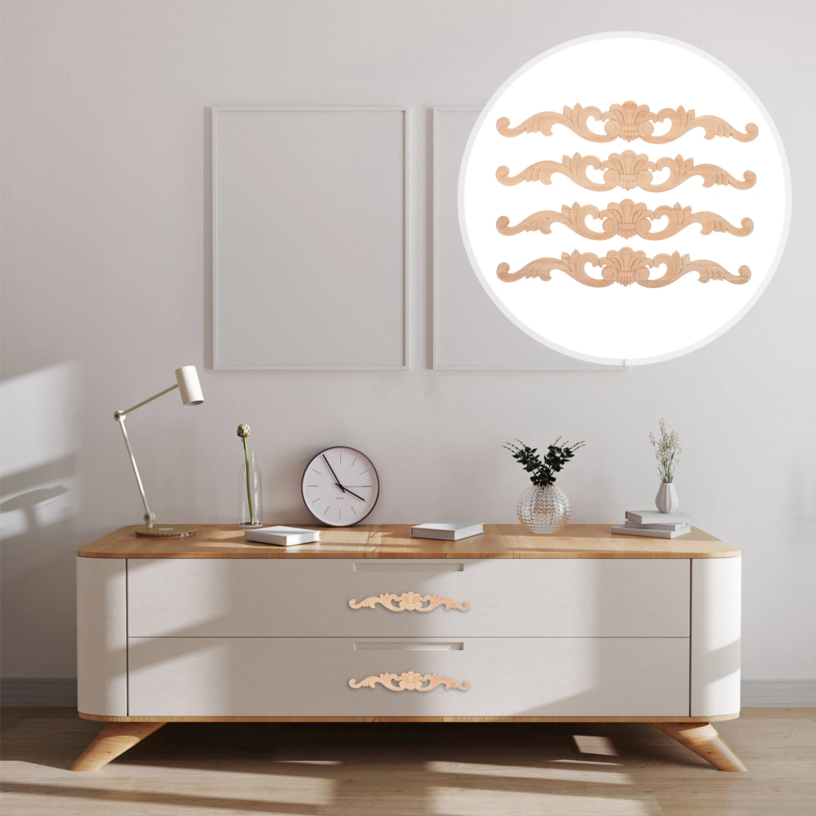 

4pcs Appliques Corner Onlays Diy Unpainted Carved Flower Embellishments Furniture Decorative Home Wall Cabinet Decor Woodcarving