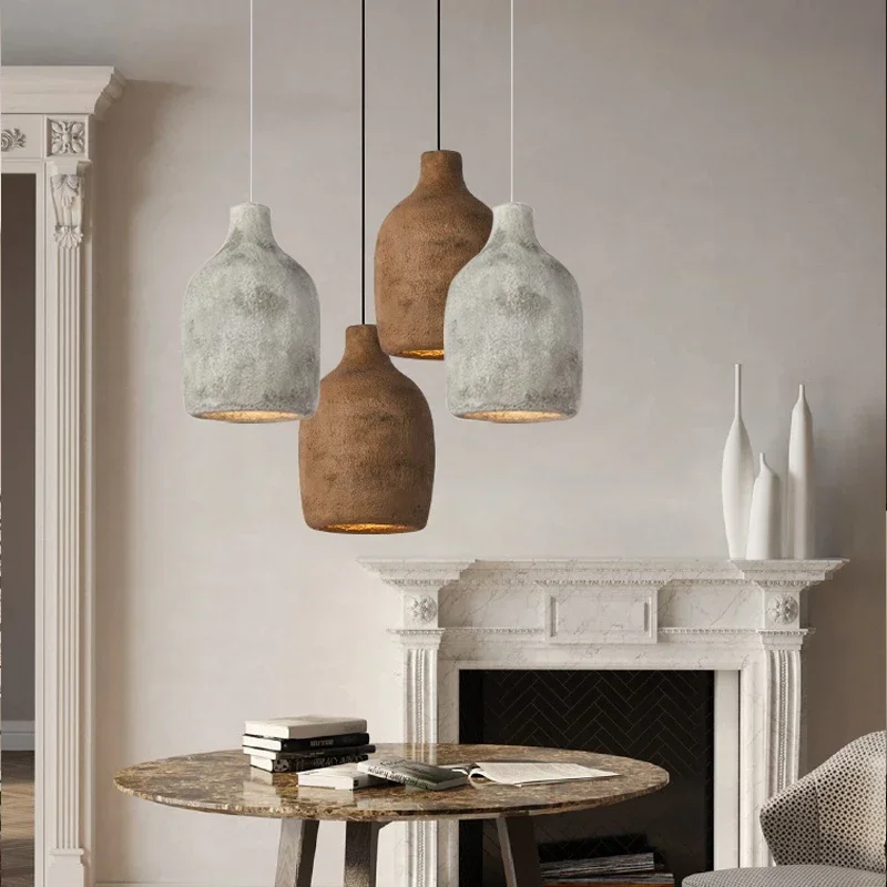 

SANDYHA Japanese Style Pendant Lights Resin Ceramic Pot Lampshade Design Hanging Chandelier for Living Room Bedroom Decoration