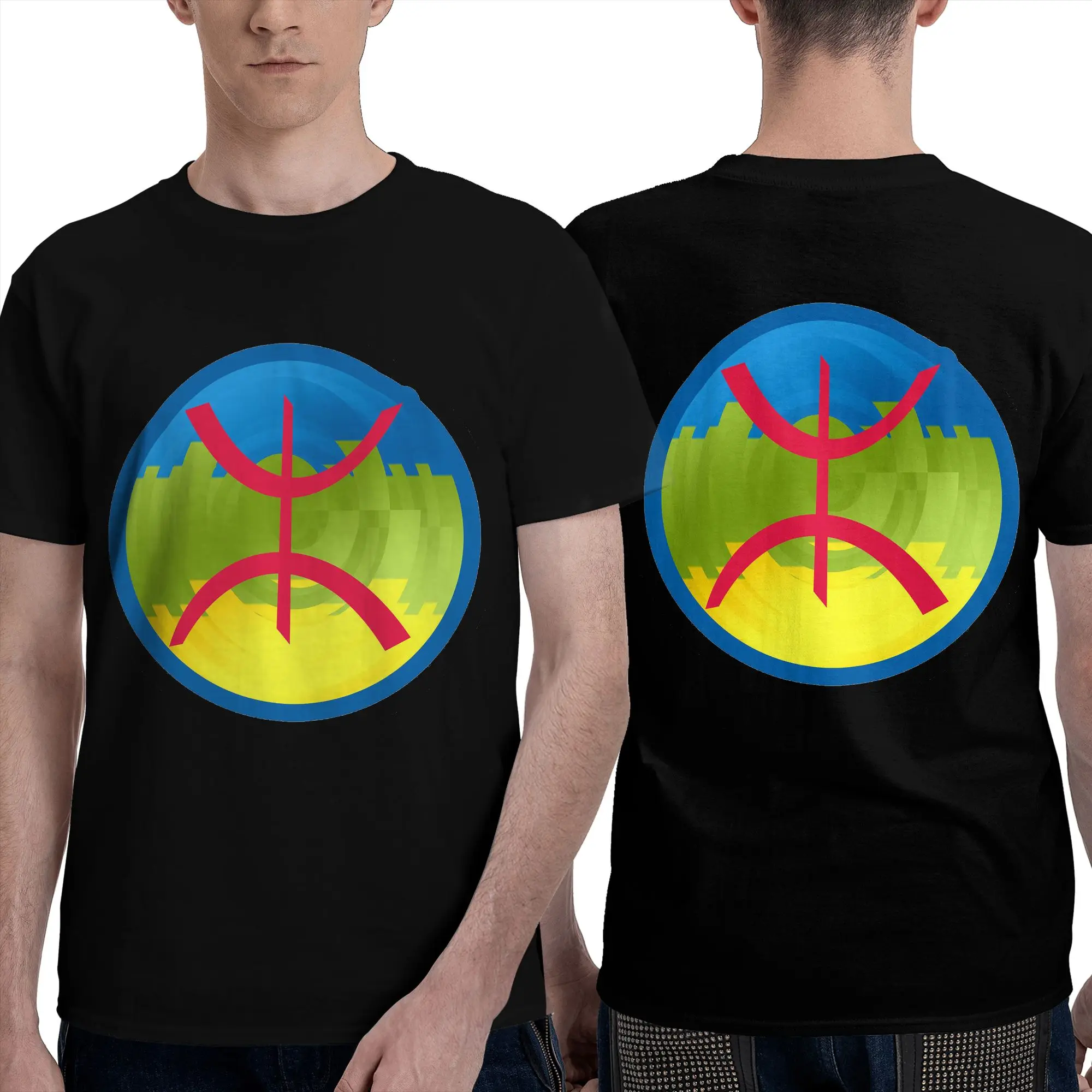 Berber Kabyle Berbers Amazigh Flag Men T-Shirt Double Sided Oversized T Shirts Men's Crew Neck Cotton Tees Short Summer Male