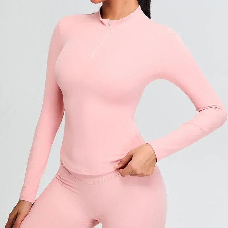 

Зимняя одежда для йоги на полумолнии, спортивные топы с длинными рукавами, быстросохнущая спортивная футболка для бега, эластичная одежда для фитнеса с талией