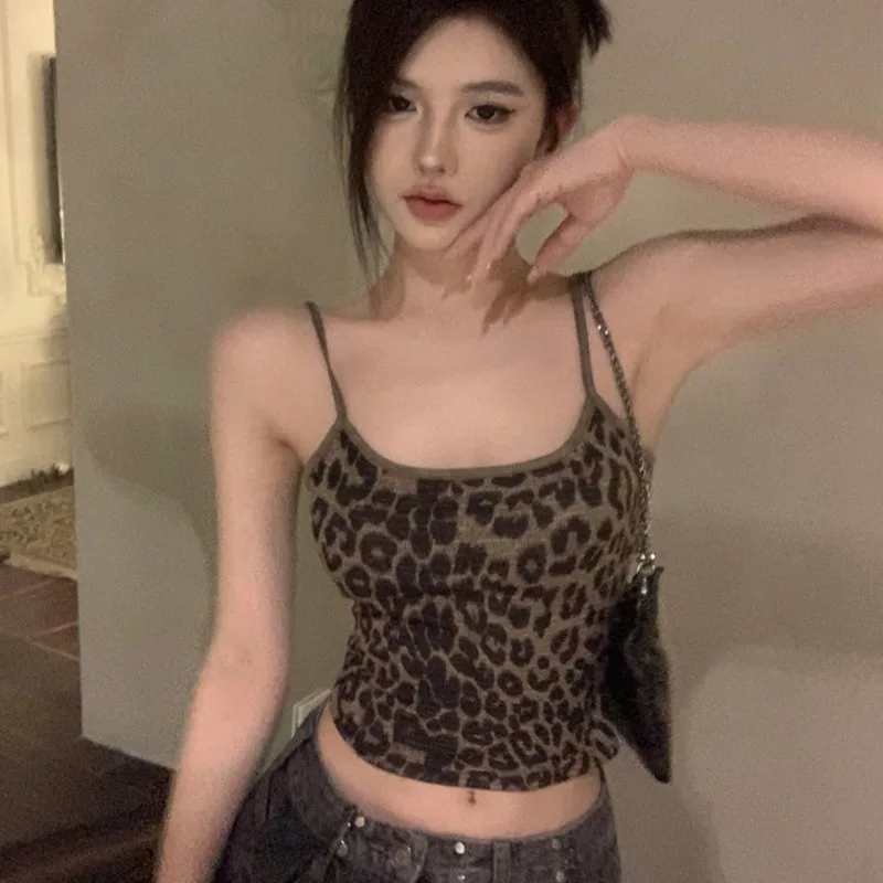 

Leopard Print Camisole For Women Summer Sleeveless T Shirts Female Fashion Vest Y2k Hot Girl Slim Fit Sexy Crop Tops Streetwear