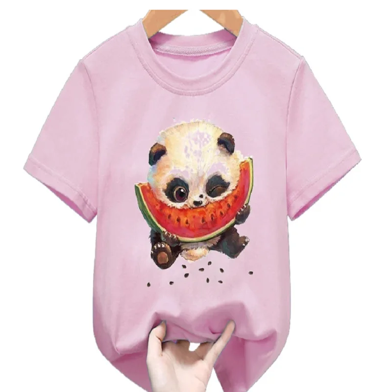 

New Rainbow Panda Birthday Gift Cute Pink T Shirt Girls Funny Kids Clothes 2026 Summer Fashion Tops Tee Shirt T-Shirt Tops