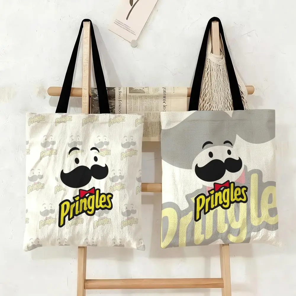 Bolsas de almacenamiento P-Pringles a la moda, bolsa de lona de gran capacidad para estudiantes mujeres, para guardar libros, bolso de mano para mamá