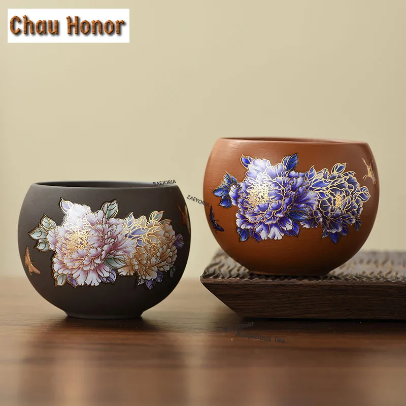 ZAEYORIA 130ml Changes Color Peony Peacock Purple Clay Teacup Tea Bowl Jug Tea-tasting Personal Cup Chazhan Master Cups Teaware
