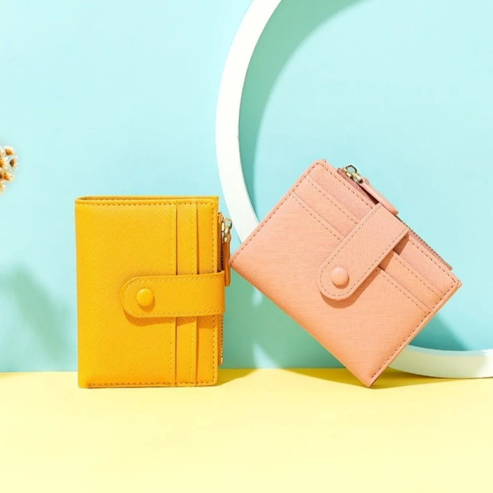 محفظة قصيرة بسيطة من جلد البولي يوريثان بسحاب قابلة للطي ومحفظة متعددة البطاقات ذات سعة كبيرة وحامل بطاقات نسائية يوميًا