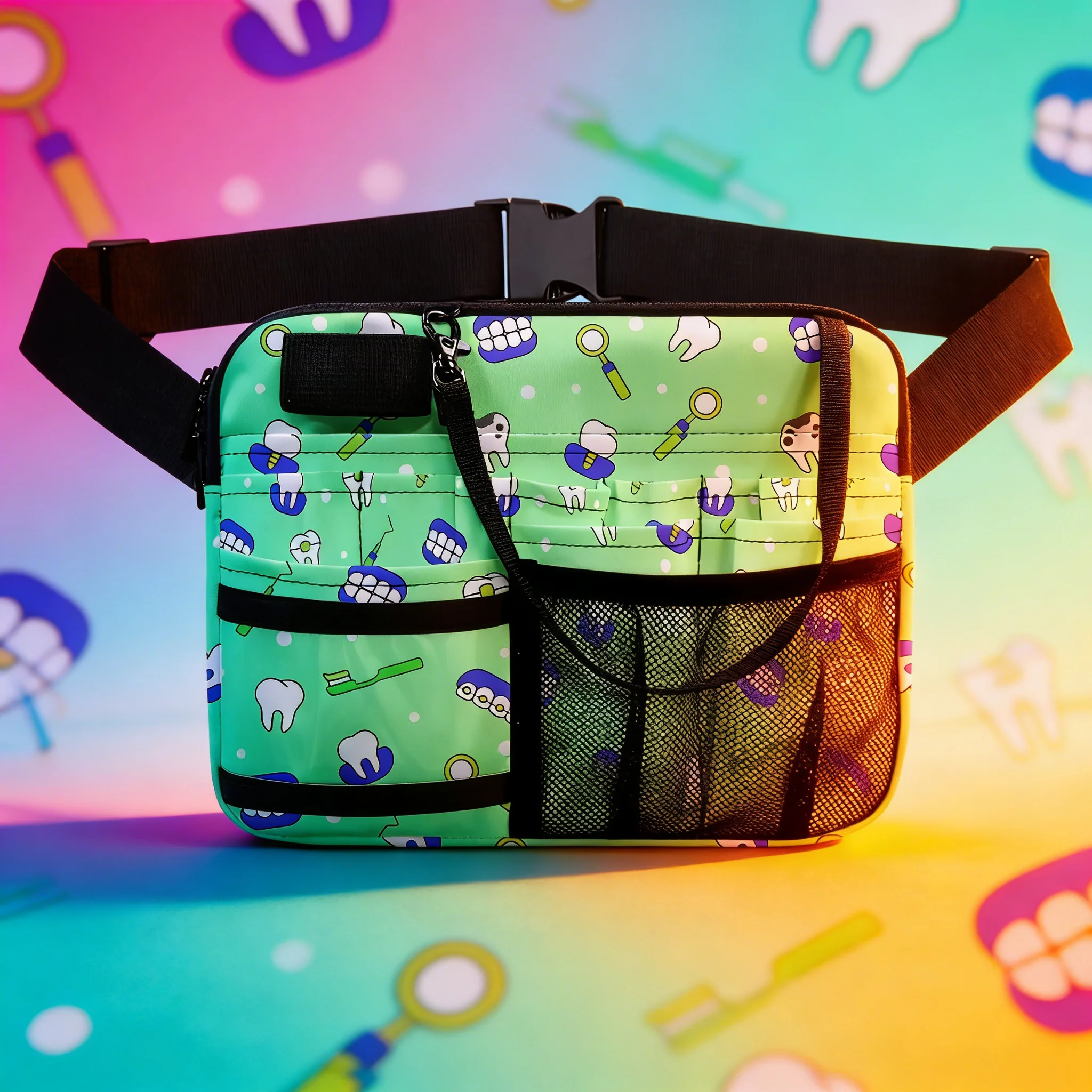 pink-heart-print-nurse-fanny-pack-medical-waist-bag-with-multi-compartments