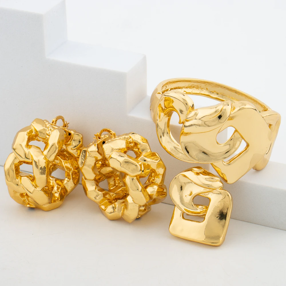 YM 2024 Trend-Schmuckset für Frauen, baumelnde Ohrringe und Armreifen, Ring, Hochzeiten, Braut, Schmuckset, Verlobungsfeier, Ohrringe, Zubehör 4