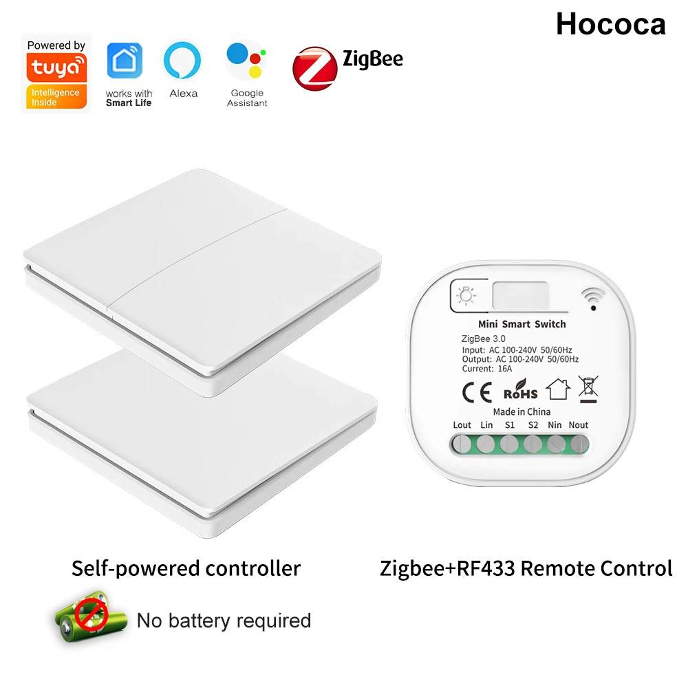 Tuya Zigbee3.0 Smart Remote Control Wireless Switch Household No Battery  Waterproof Rocker Panel Self Powered Lighting Switches