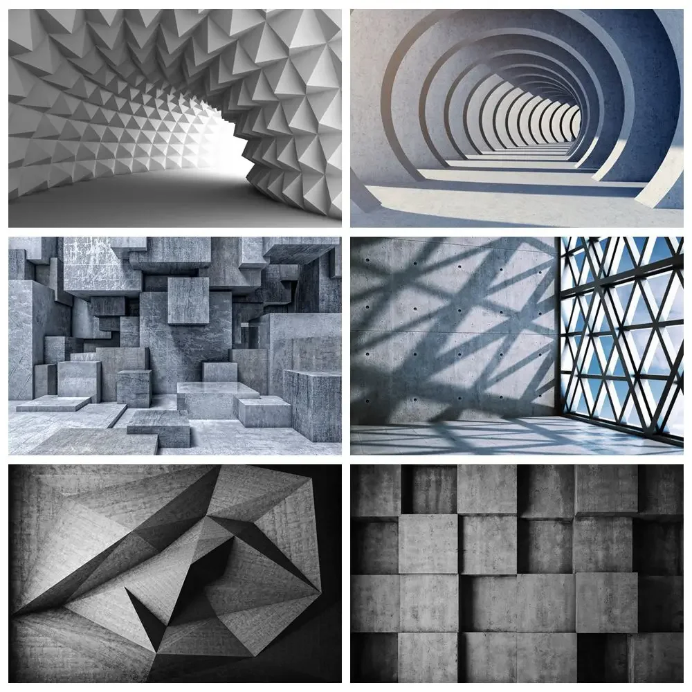 

3D Grey Backdrop for Photography Geometrical Cement Marble Textured Photo Background Illusion Wall Photographic Props