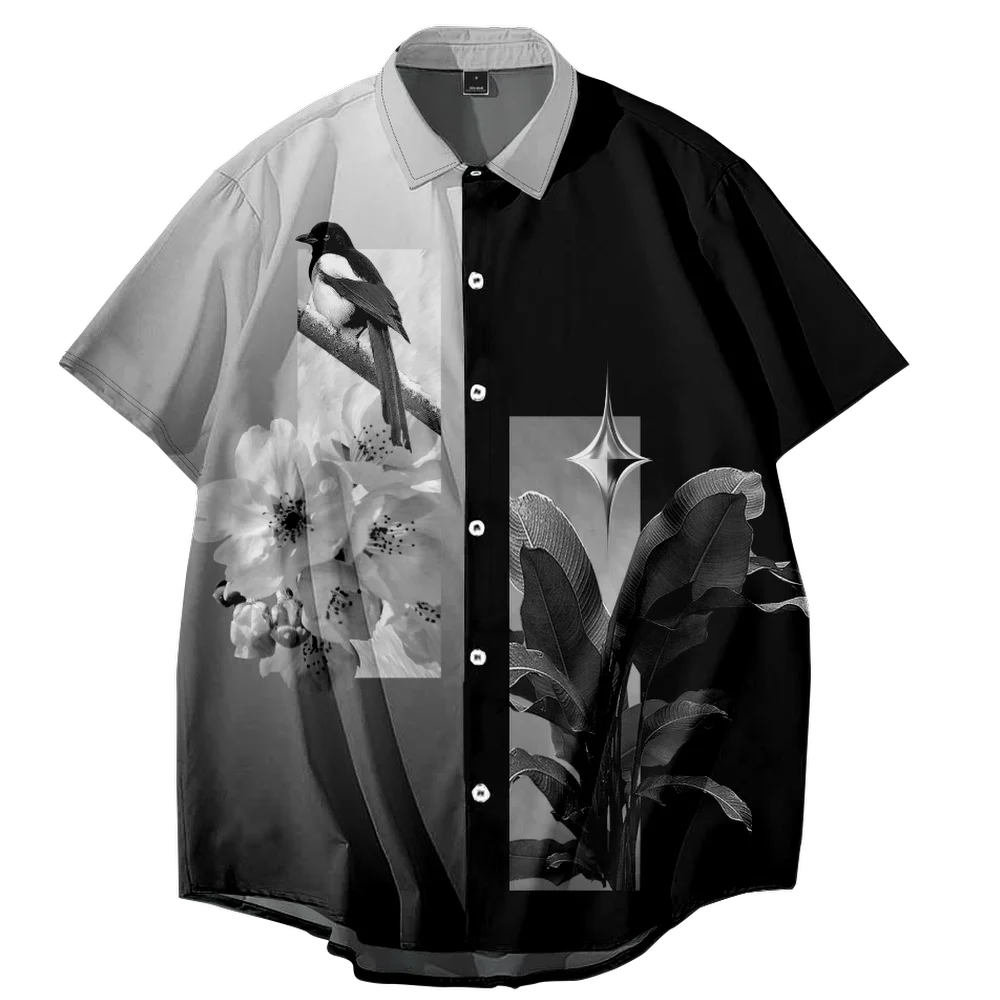 

Bird Animal Flower Mens Short Sleeve Print Shirt Streetwear T Shirts Men Clothing Tops Summer Beach Style Fashion Men Shirts