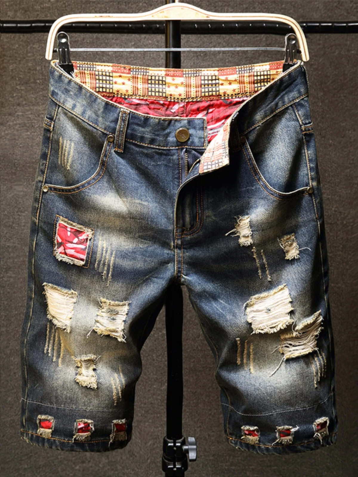Trendy Men's Ripped Denim Shorts Loose Straight Cut Summer Thin Five-Point Jeans Casual Comfortable Youthful Style Non-Stretch