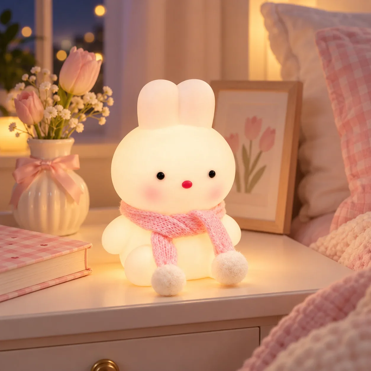 Kawaii Bunny Night Light, Creative Cartoon Design, Battery-Free Bedside Lamp for Girls