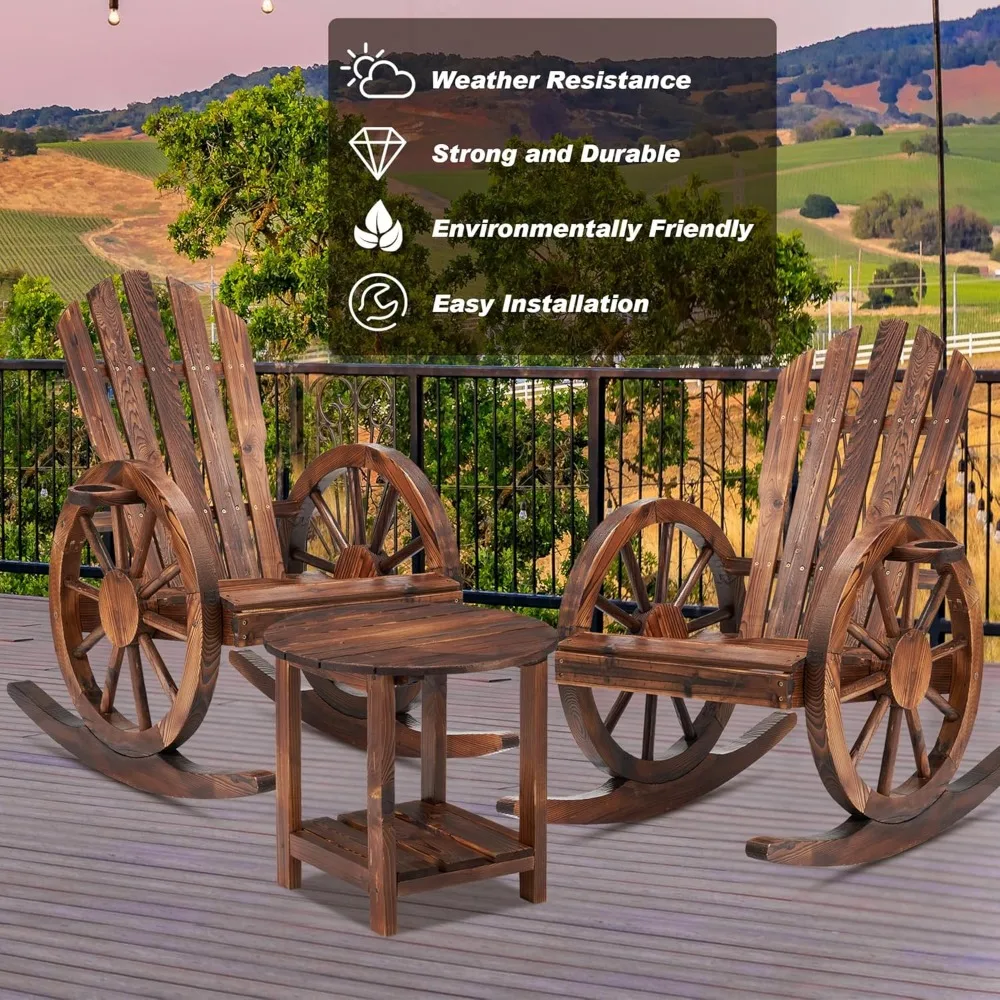 مجموعة من 3 كراسي هزازة آديرونداك خارجية كبيرة الحجم مع طاولة للفناء والشرفة والحديقة