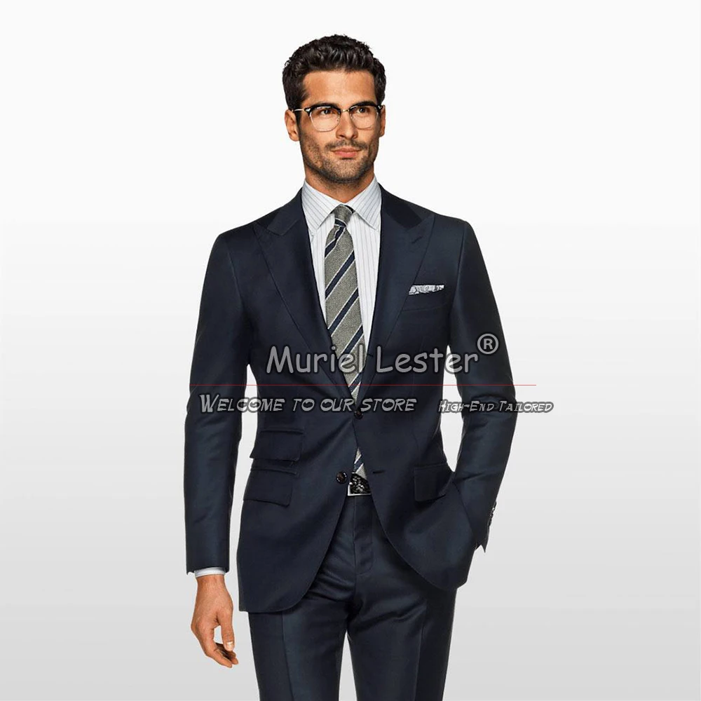 

Handsome Navy Suits For Men Fit Slim Groom Custom Tuxedo Formal Party Man Wedding Banquet Prom Blazer Sets Classic 2 Pcs Clothes