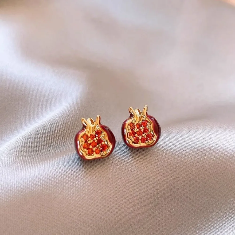 Trendy Red Pomegranate Pendant Necklace Sweet Delicate Fruit Earrings Cute Minimalist Clavicle Choker Daily