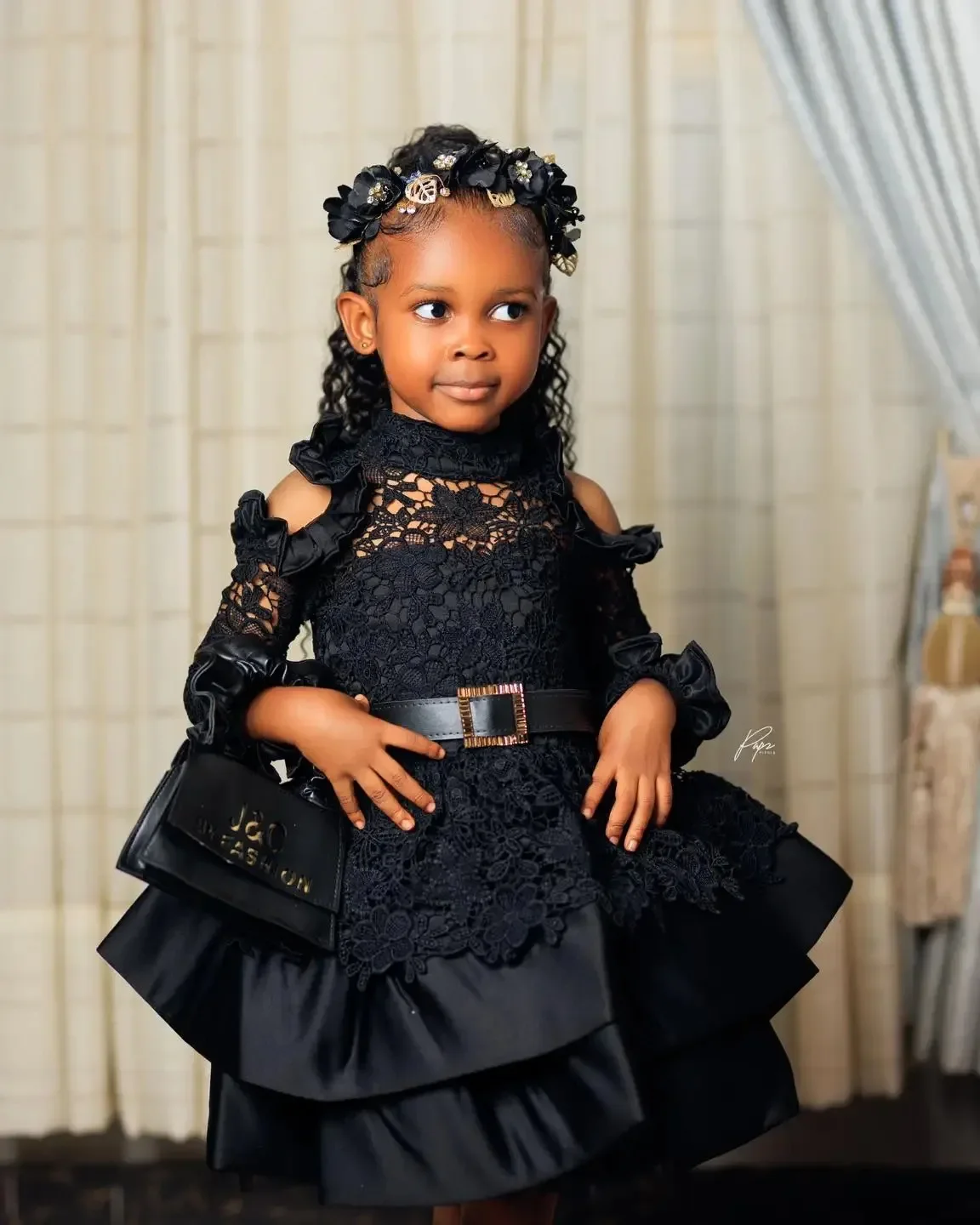 

Black Flower Girl Dress for Wedding Ruffles Lace Knee Length Girls Kids Birthday Party Princess Ball Gowns Customized