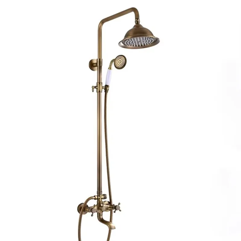 Antique Vintage Wall Mount Shower Mixer Set Dual Control Cold Hot Bath Sprayer Solid Brass Bathroom Tub Hardware Fitting