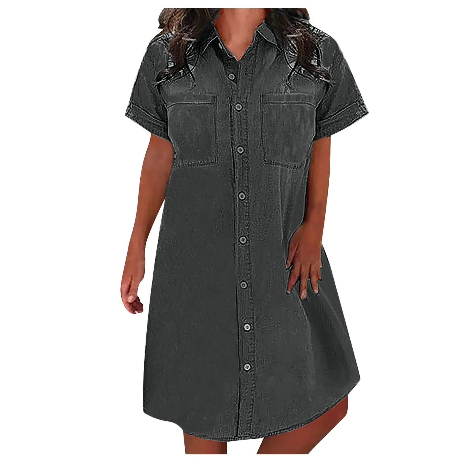 Summer Denim Shirt Dress 2024 Women\'S Casual Loose Single Breasted Dress Simple Retro Commuter Female Office Denim Short Skirt