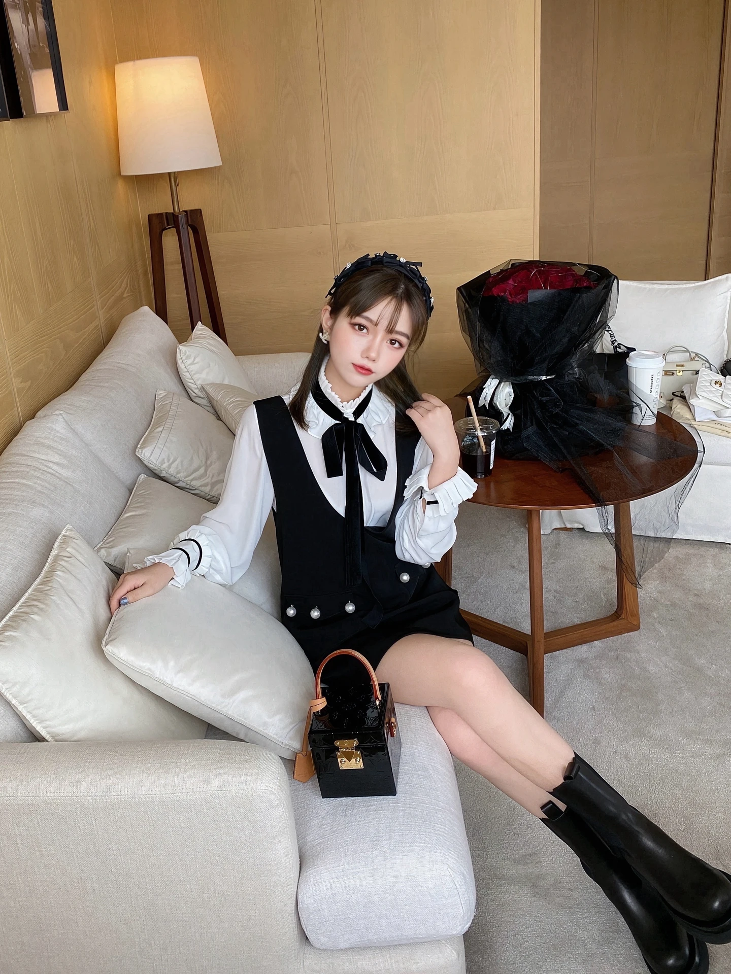 

Elegant Vintage Shirt Vest Skirt Set Fashionable Layering Two-Piece Women's Outfit High Waist Knot Long Sleeve