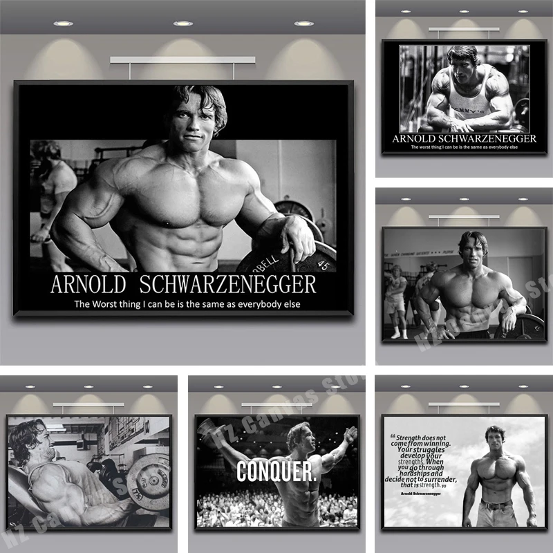 Arnold Schwarzenegger Bodybuilding Motivational Quote Black White Posters Print Canvas Gym Fitness Sports Wall Art Picture Decor