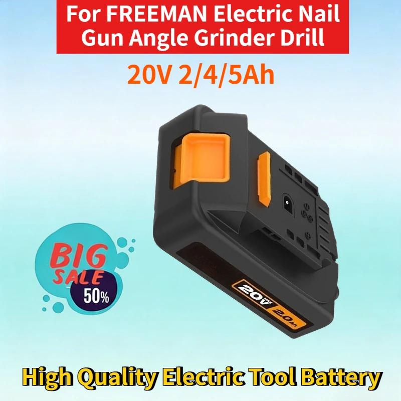 New 20V 2/4/5Ah Rechargeable Battery for FREEMAN Electric Nail Gun Angle Grinder Drill High Quality Li-ion Electric Tool Battery