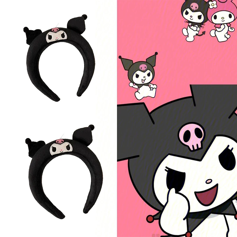 Cute Sanrio Fall And Winter Hair Accessories Kids Black Kuromi Headband Women Plush Ears Head Band Baby My Melody Hairband Girl