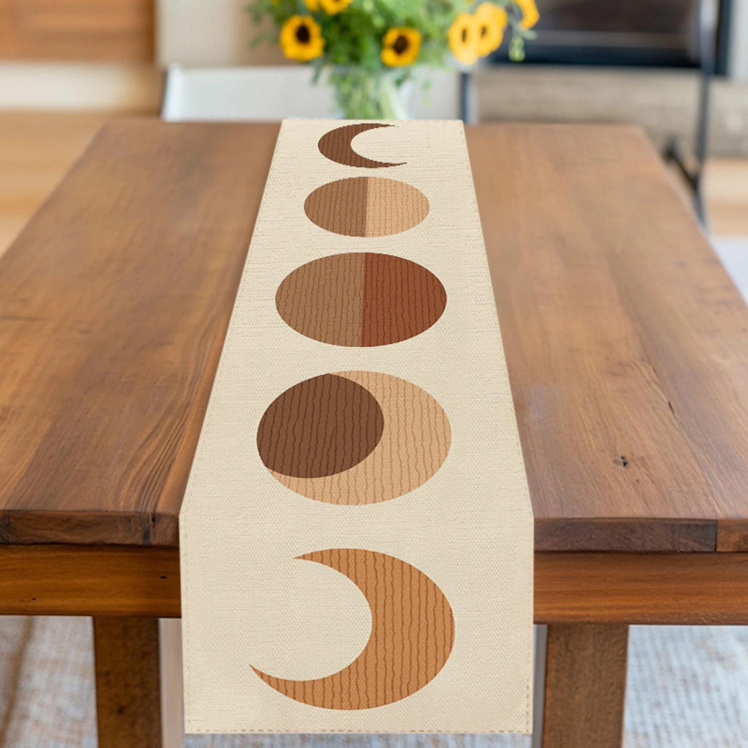 2026 Boho Moon Phase Print Table Runner, Minimalist Linen Style Long Table Decor for Home Dining Room Party