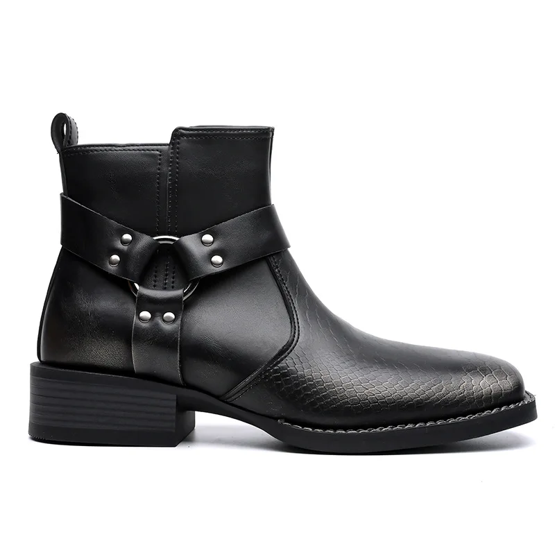 Men's Retro Large Size Leather Boots British Style Sleeves Short Outdoor Cowboy Western Boots for Casual Wear