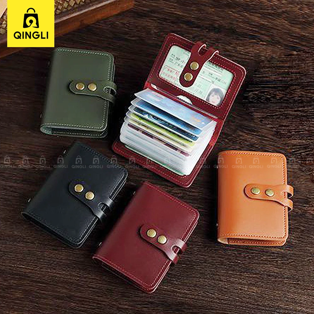 New Men's Leather Card Wallet Large Capacity 32 Cards Holders Double Hasp Credit Card Holder Women Translucent Business Card Bag