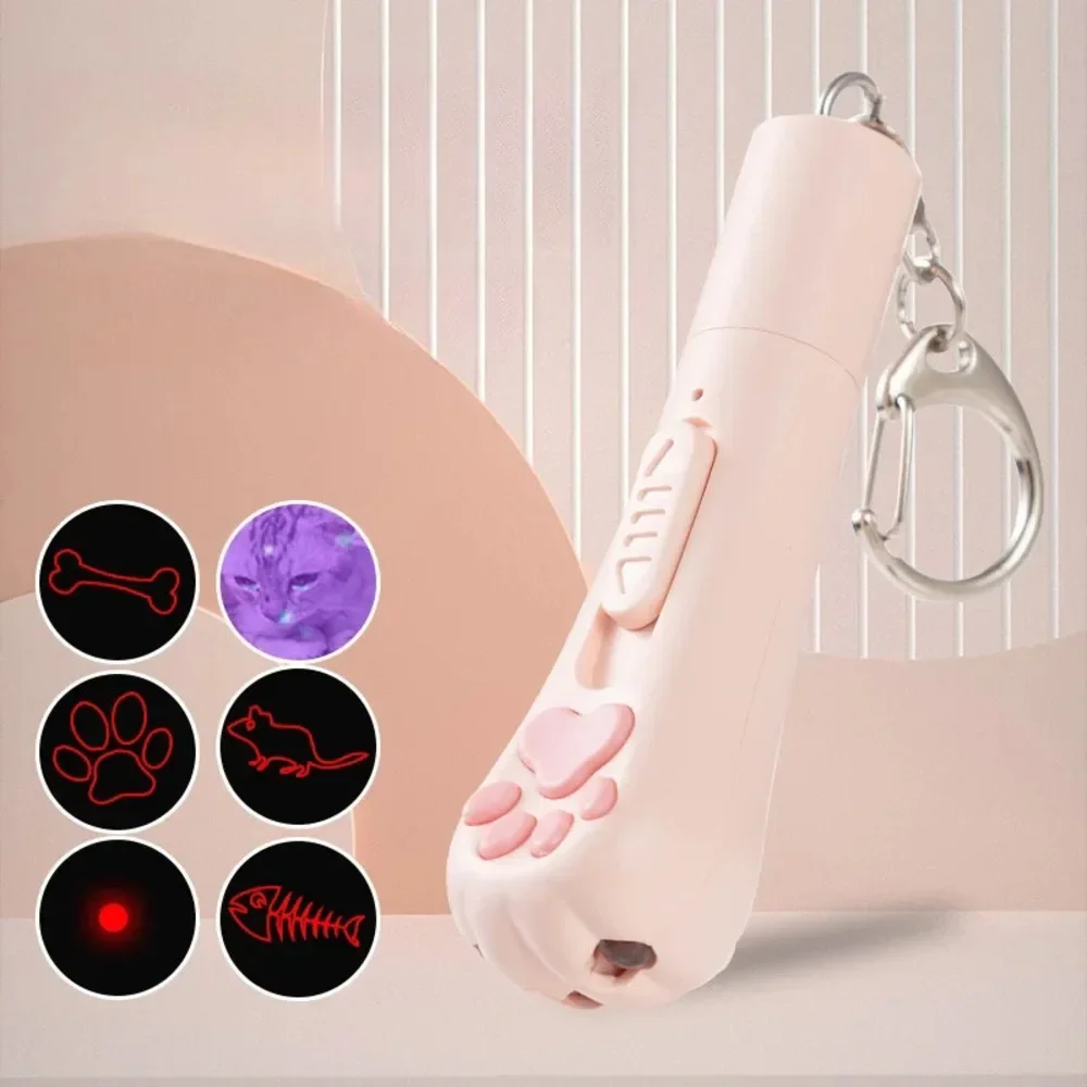 Rechargeable Cat Teaser Toy with Keychain, Infrared Laser and Multiple Patterns for Self-Amusement and Exercise