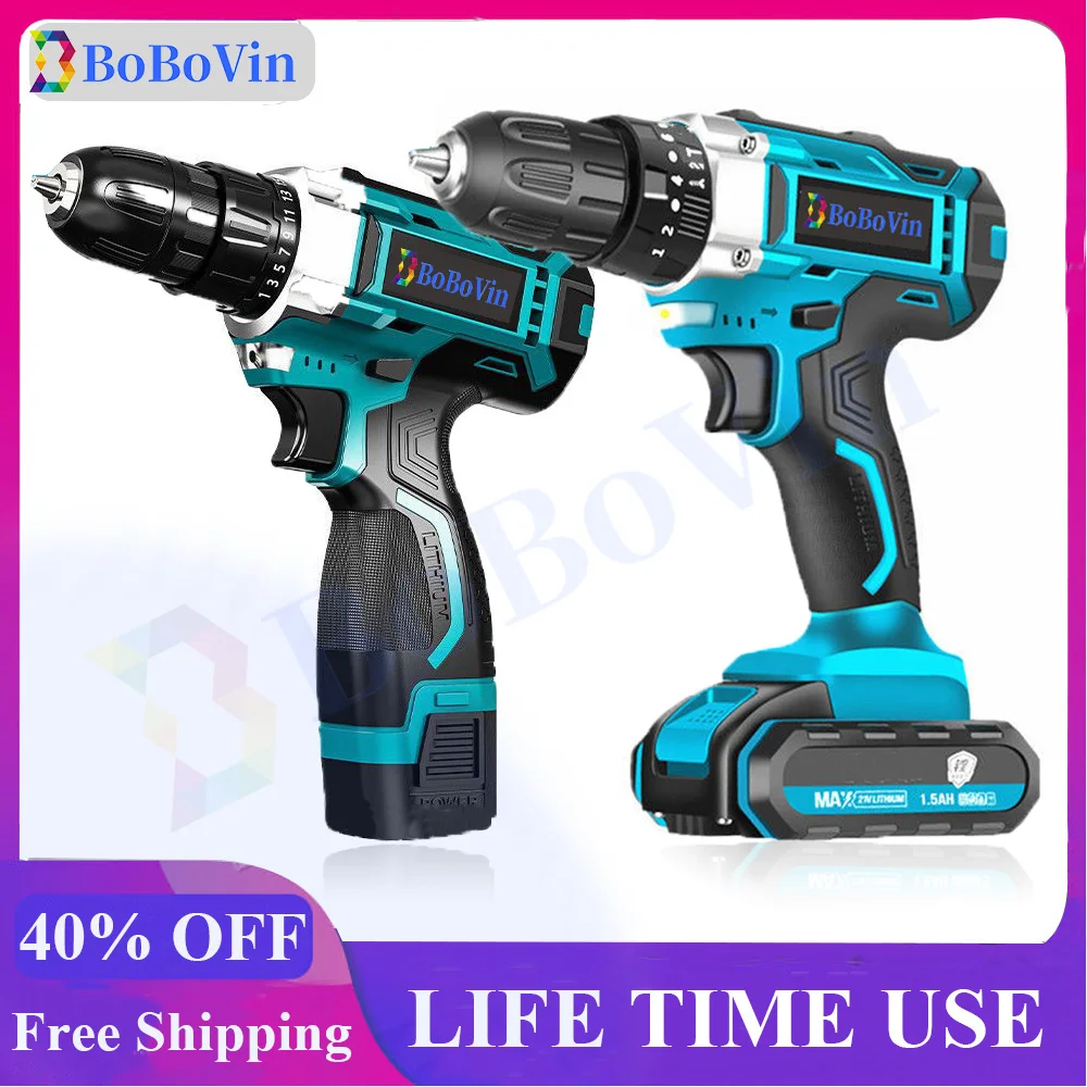 18/25V Cordless Drill Electric Screwdriver Rechargeable Wireless Power Driver DC Lithium-Ion Battery Household Multi