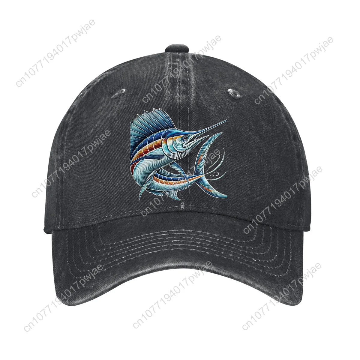 

Unisex Marlin Baseball Cap - Adjustable, Lightweight, Washed Denim, Cotton, Hand Washable, Professional Dry Cleanable, Lightweig