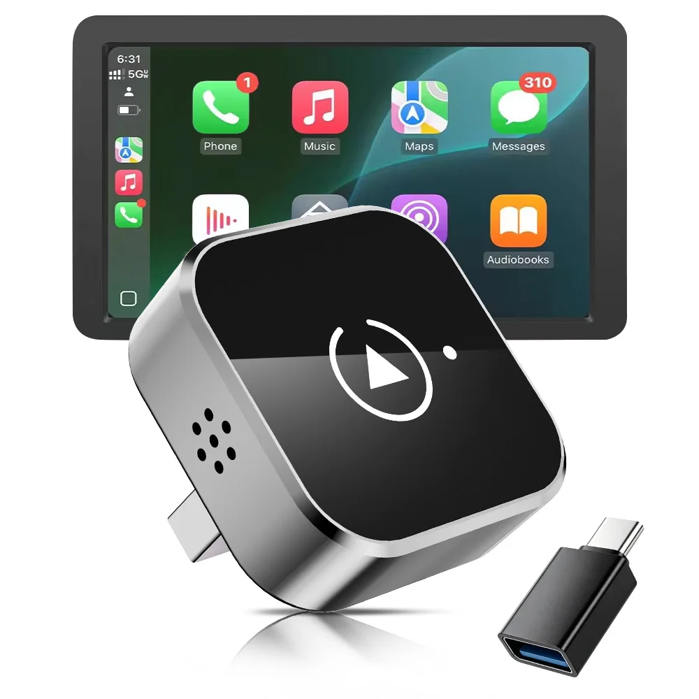 2026 2in1 Wired to Wireless CarPlay Adapter Plug & Plug Auto Connect Converts for Wired Cars Compatible CarPlay & Android Type C