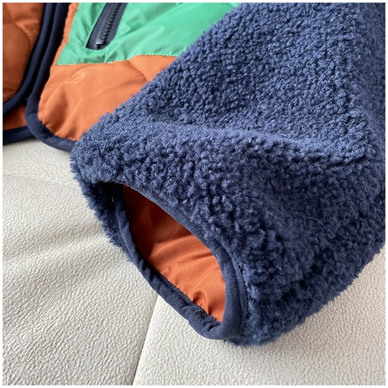 أزياء تنوعا أفخم الربط اللون المتناقضة معطف الخريف الشتاء سستة جيب تصميم قصير نمط سترة قطن للنساء