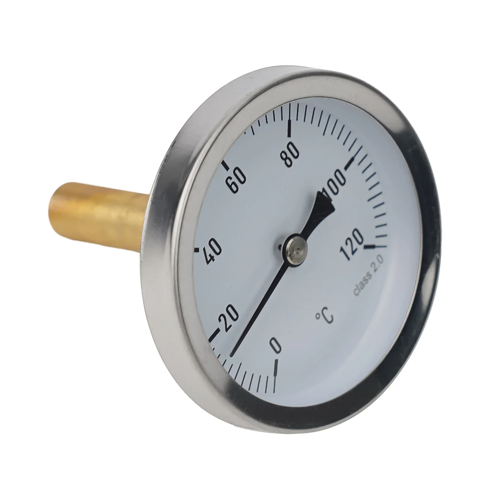 0-120℃ Stainless Steel Clamp-on Tube Thermometer On Tube Heating Bimetallic Thermometer Spring 63mm Metal Temperature Temp Gauge