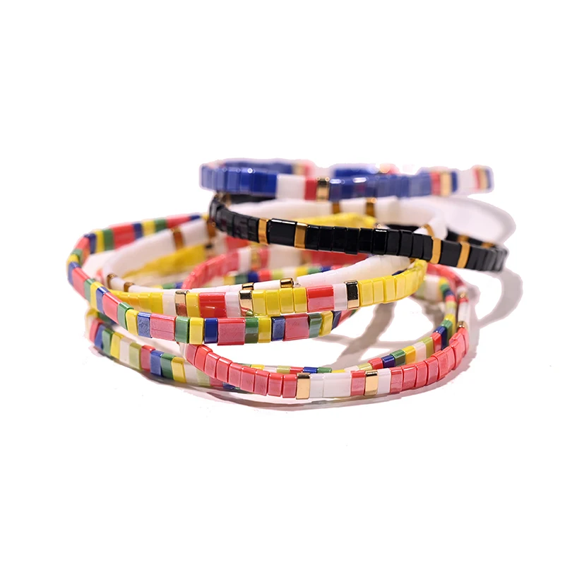 سوار مصنوع يدويًا بحبل مرن للفتيات ، لون لامع ، حبات تيلا ، سحر ، موضة ، صداقة ، إكسسوارات مجوهرات #6