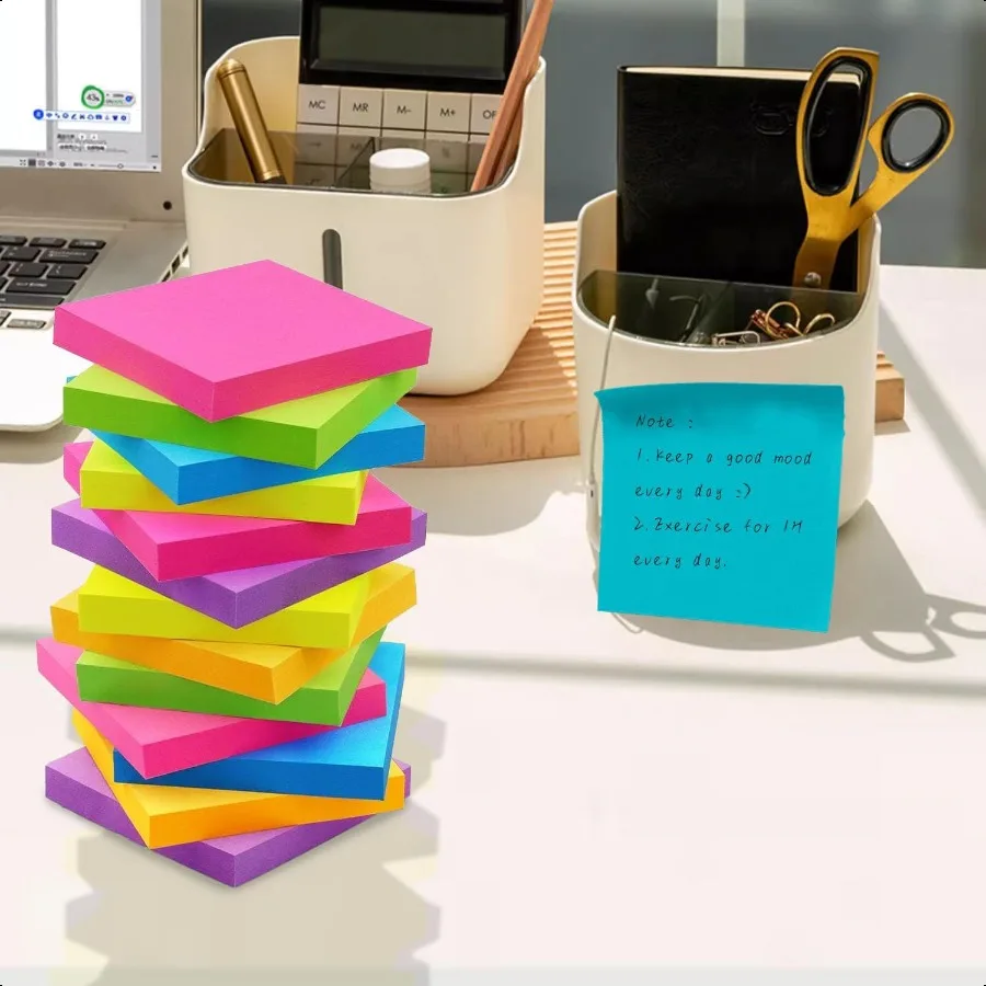 Sticky Notes 3x3 inch 8 Pads 82 Sheets pad Bright Colors SelfStick Note Pads Recyclable Sticky Pads Easy to Post for Home Offic