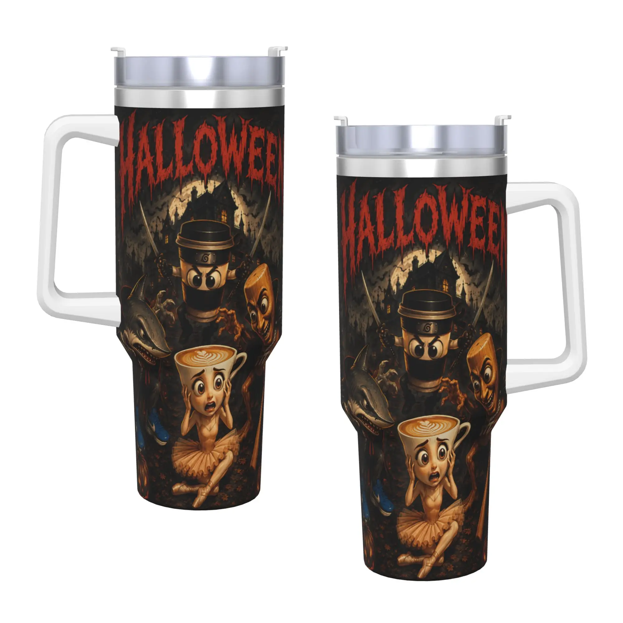 Stainless Steel Tumbler Horror Tralalero Assassino Tung Sahur Ballerina Halloween Mugs Cup With Straw Hot Drinks Water Bottle