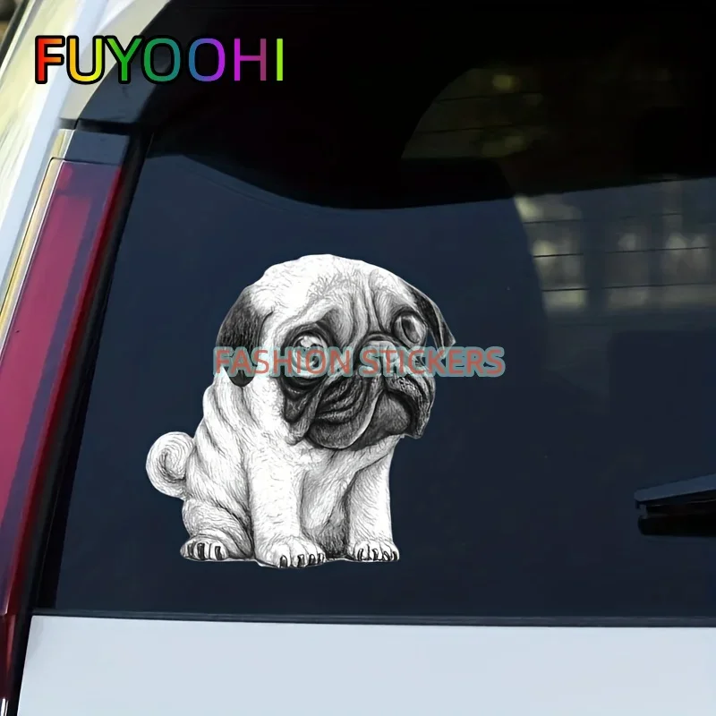

FUYOOHI Decal Hand-painted Pug Dog Pattern Self-adhesive Painting Personality Funny Bathroom Decoration Car Toilet Wall Stickers
