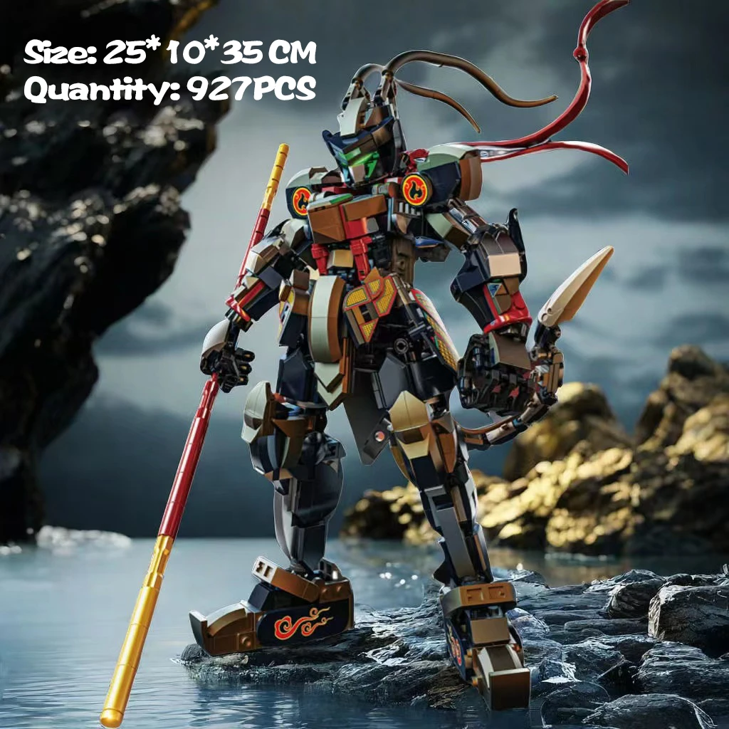 KAVOWORLD 927pcs Monkey King Wukong Mecha Building Bricks Set LED Movable Joints STEM Educational DIY Toy Birthday Gift Teen Boy