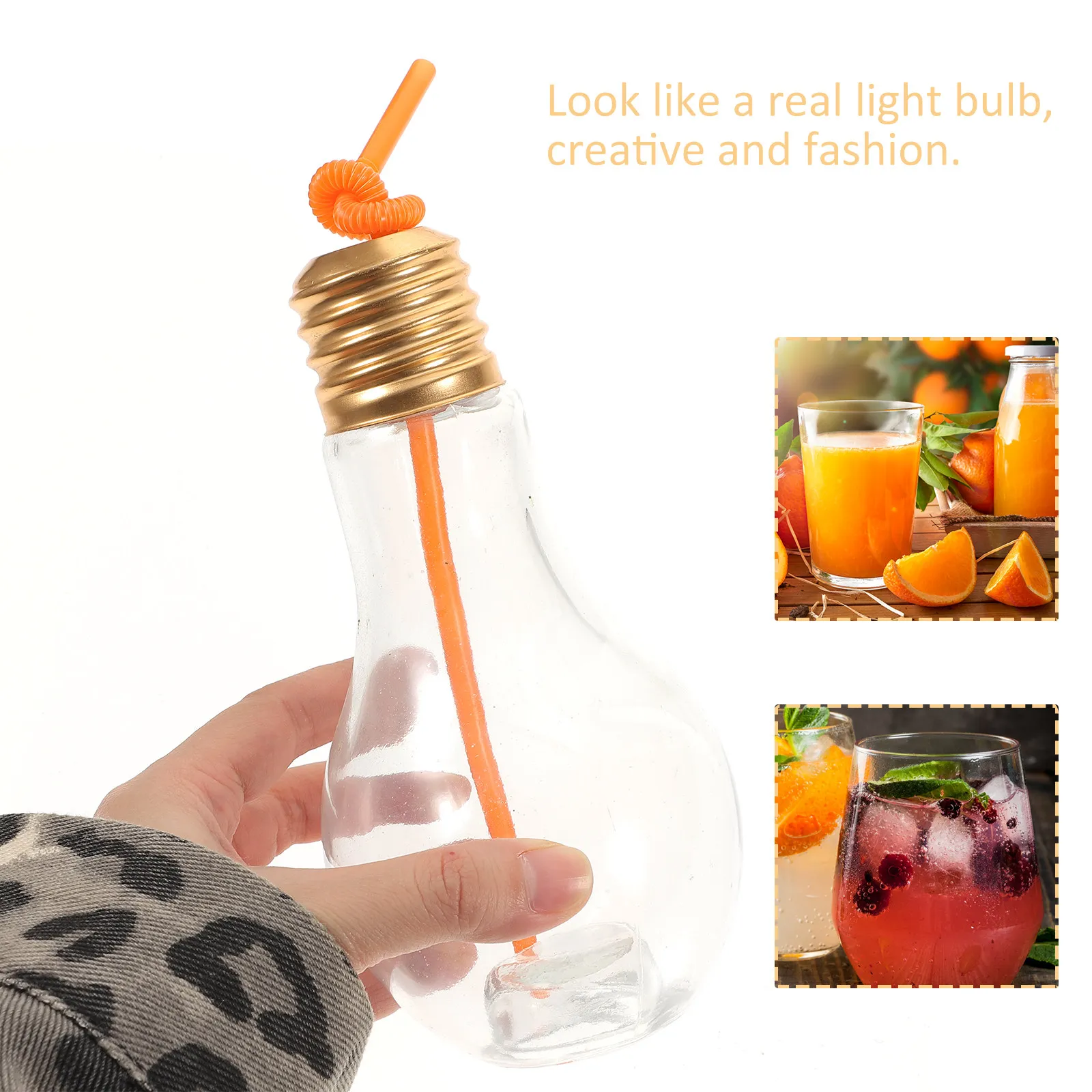 Light Bulb Glass Bottle Clear 400Ml Novelty Drinking Glass for Beers Cocktails Parties Vase Reusable Straw Leak Proof Cap