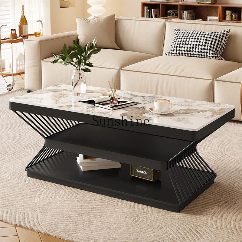 Minimalist rock slab, household living room, rectangular tea table Italian wrought iron, small apartment modern and simple