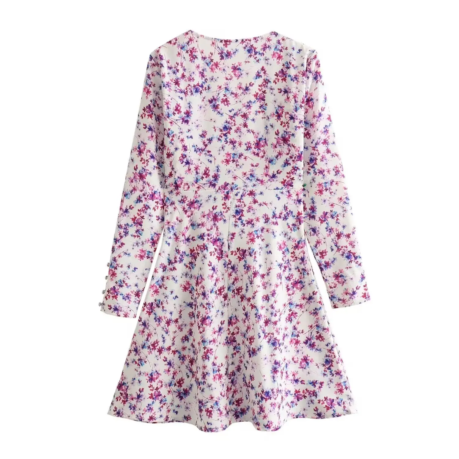 Tangada 2024 Spring Women Flower Print Dress Long Sleeve Female Mini Dress IE006