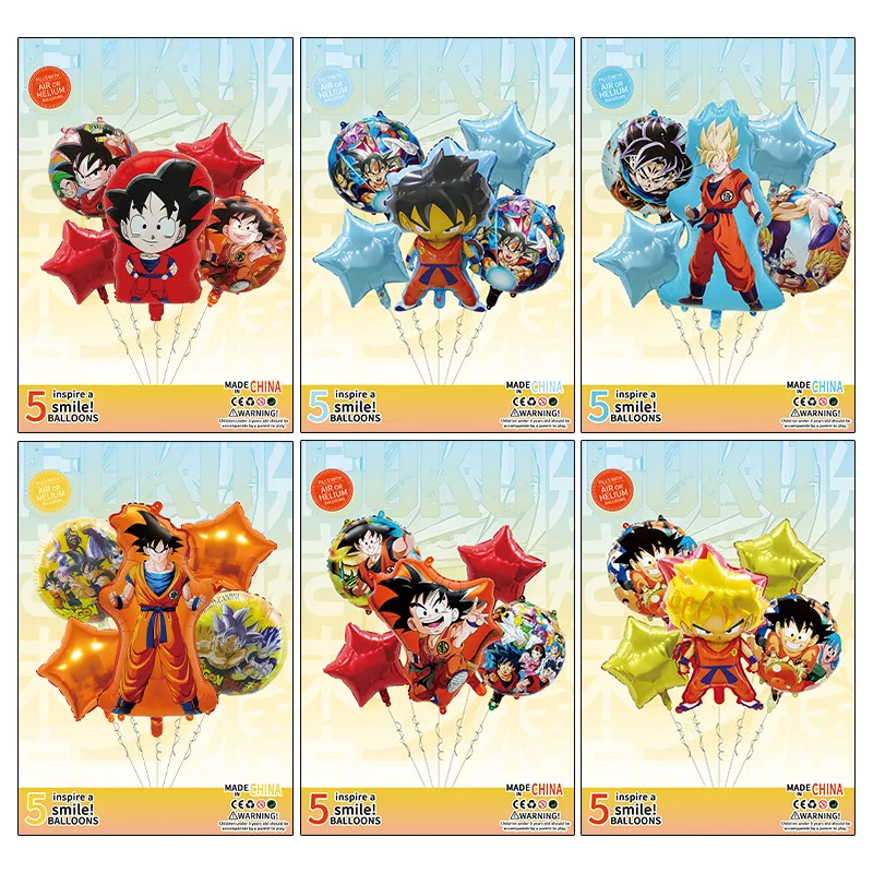 5pcs Dragon Ball การ์ตูนน่ารักฟอยล์บอลลูนโลหะอะนิเมะ Kawaii ชุดเด็กวันเกิดตกแต่งของเล่นตกแต่ง