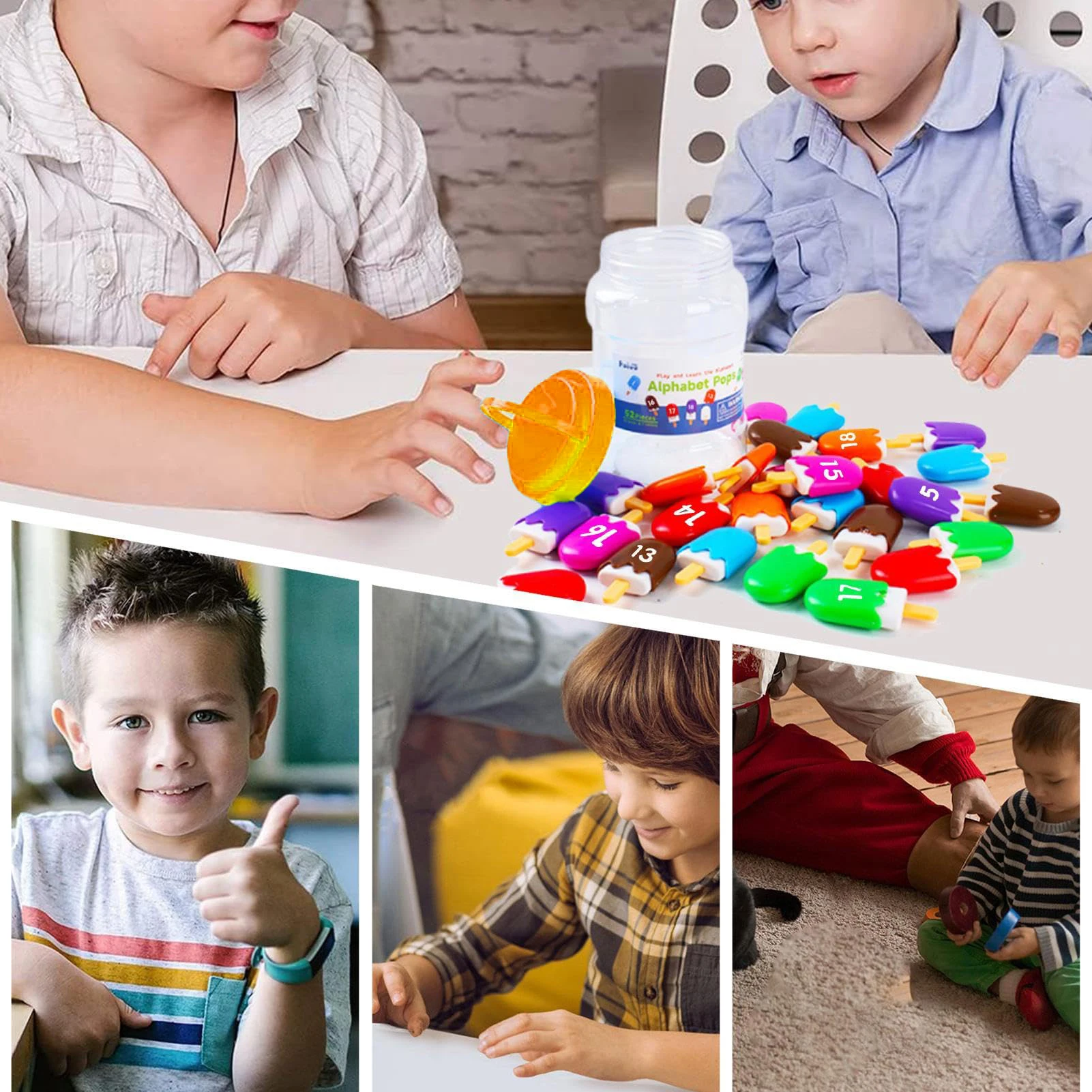 ถังเรียงซ้อนรูปทรงตัวเลขธีมไอศกรีมเพื่อการศึกษาสำหรับเด็ก การรับรู้สีและการพัฒนาทักษะการเคลื่อนไหวที่ละเอียด