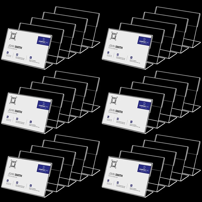 بطاقة أسماء بلاستيكية مائلة أفقية على شكل حرف L ، علامة سعر ، حامل علوي على المنضدة ، 30 صولًا