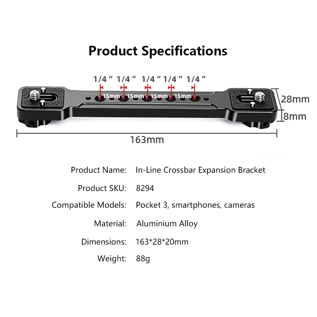 Universelle Action-Kamera-Verlängerungsstange Videohalterung mit 1/4-Zoll-Schraube für DJI Pocket 4 Mikrofon-Licht-Halter Videoaufnahme-Zubehör – Detail 7