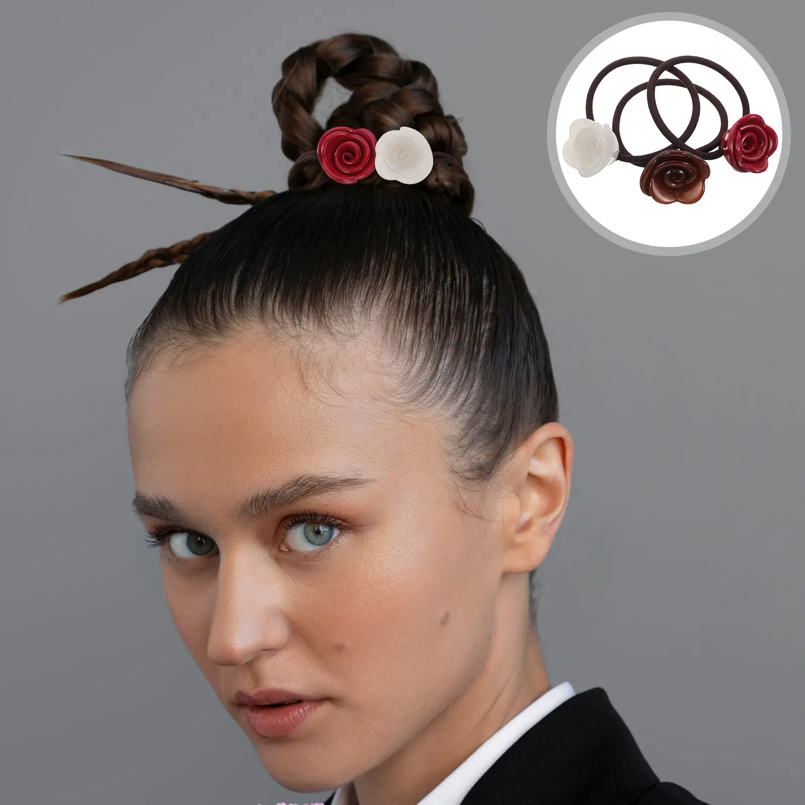 

3Pcs Elegant Rose Hair Ties High Elastic Soft Scrunchies for Women No Breakage Ponytail Holders for Thick Hair Bridal Wedding
