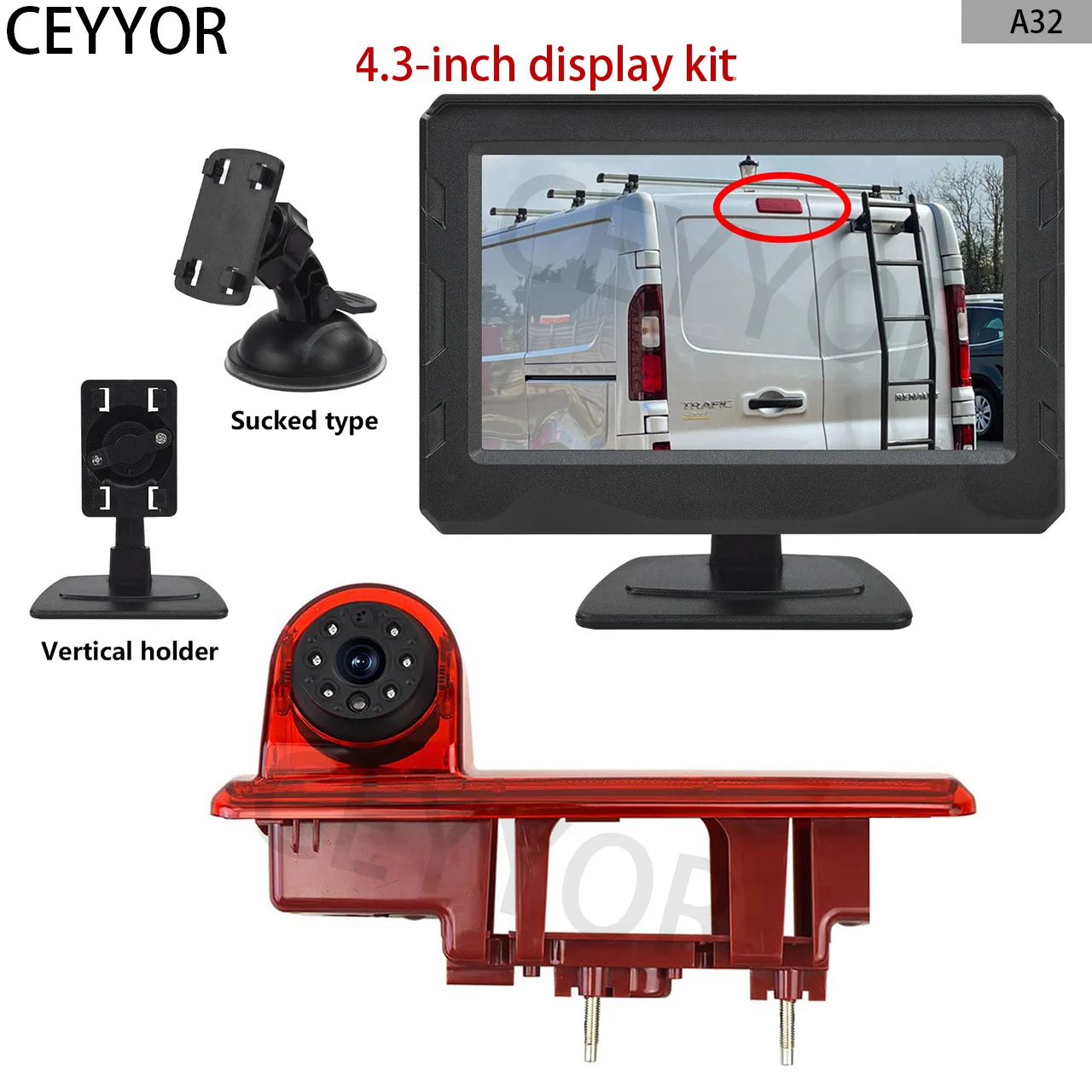 

Brake Light Reverse Camera with 4.3" Monitor Kit for Renault Trafic,Opel Vivaro,Nissan NV300, Fiat Talento,Mitsubishi Express