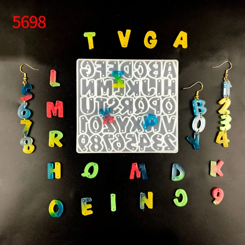 Alphabet Keychain Epoxy Resin Mold Letter Number Earrings Pendant Silicone Mould Drop Shipping